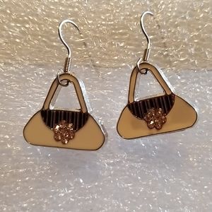 White and black with silver purse pierced earrings